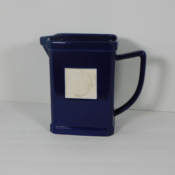 Roshco Tile Ware Collection Blue Ceramic Pitcher White Citrus Fruit Tile Accent - Picture 1 of 16